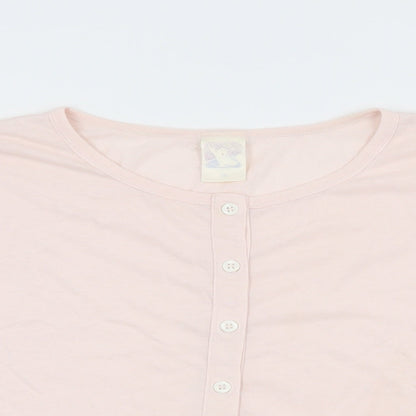 Yessica Womens Pink Cotton Basic Button-Up Size 10 Round Neck