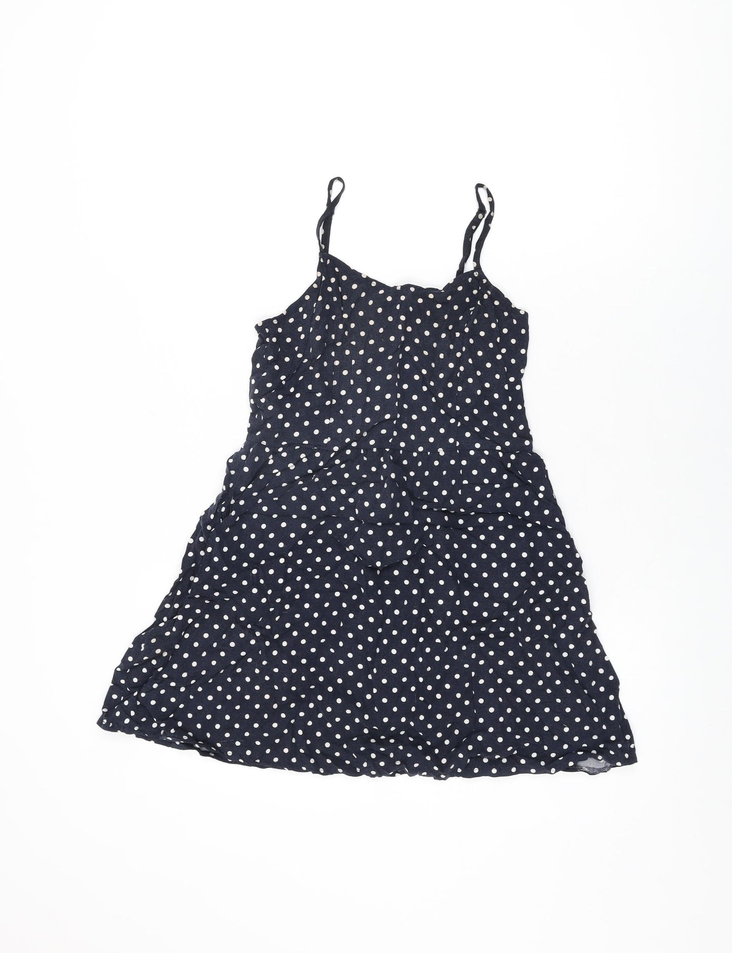 H&M Womens Blue Polka Dot Viscose Basic T-Shirt Size 12 Round Neck