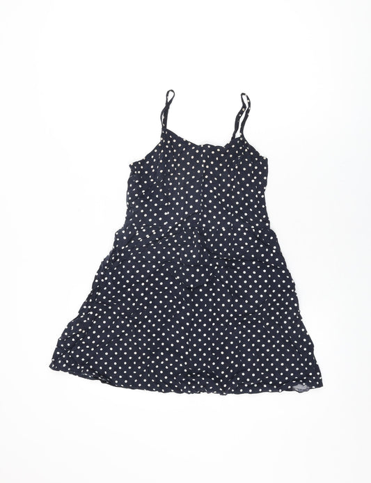 H&M Womens Blue Polka Dot Viscose Basic T-Shirt Size 12 Round Neck