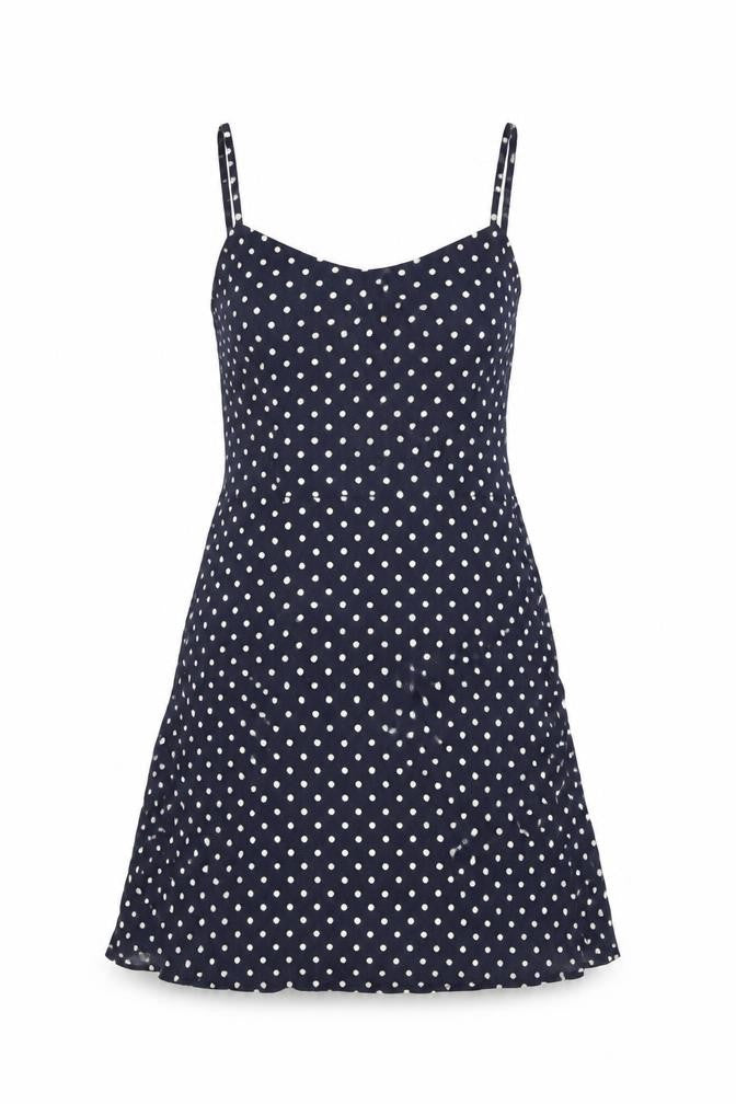 H&M Womens Blue Polka Dot Viscose Basic T-Shirt Size 12 Round Neck
