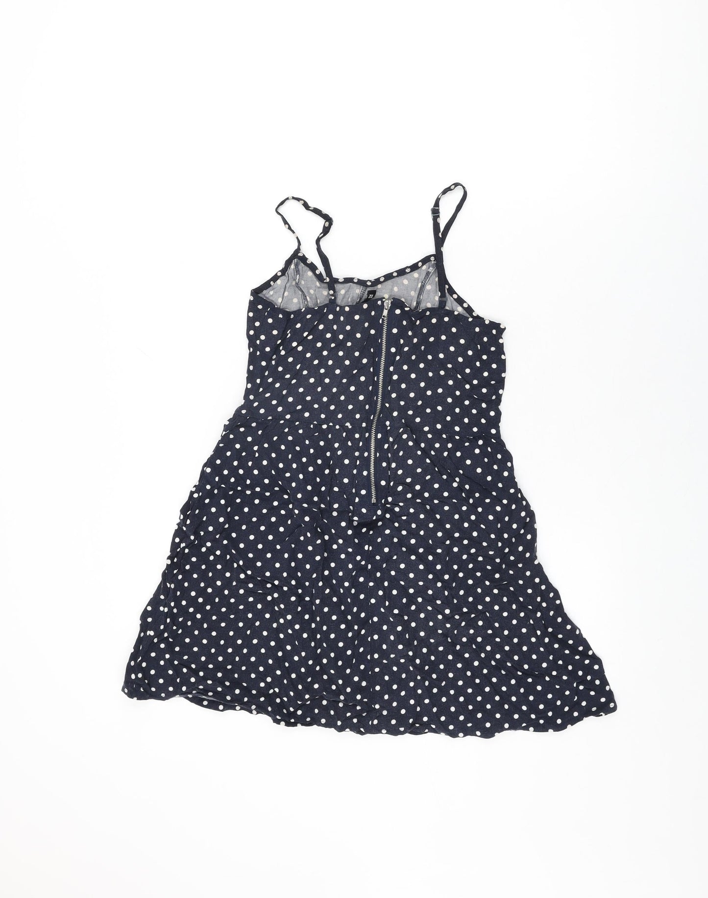 H&M Womens Blue Polka Dot Viscose Basic T-Shirt Size 12 Round Neck