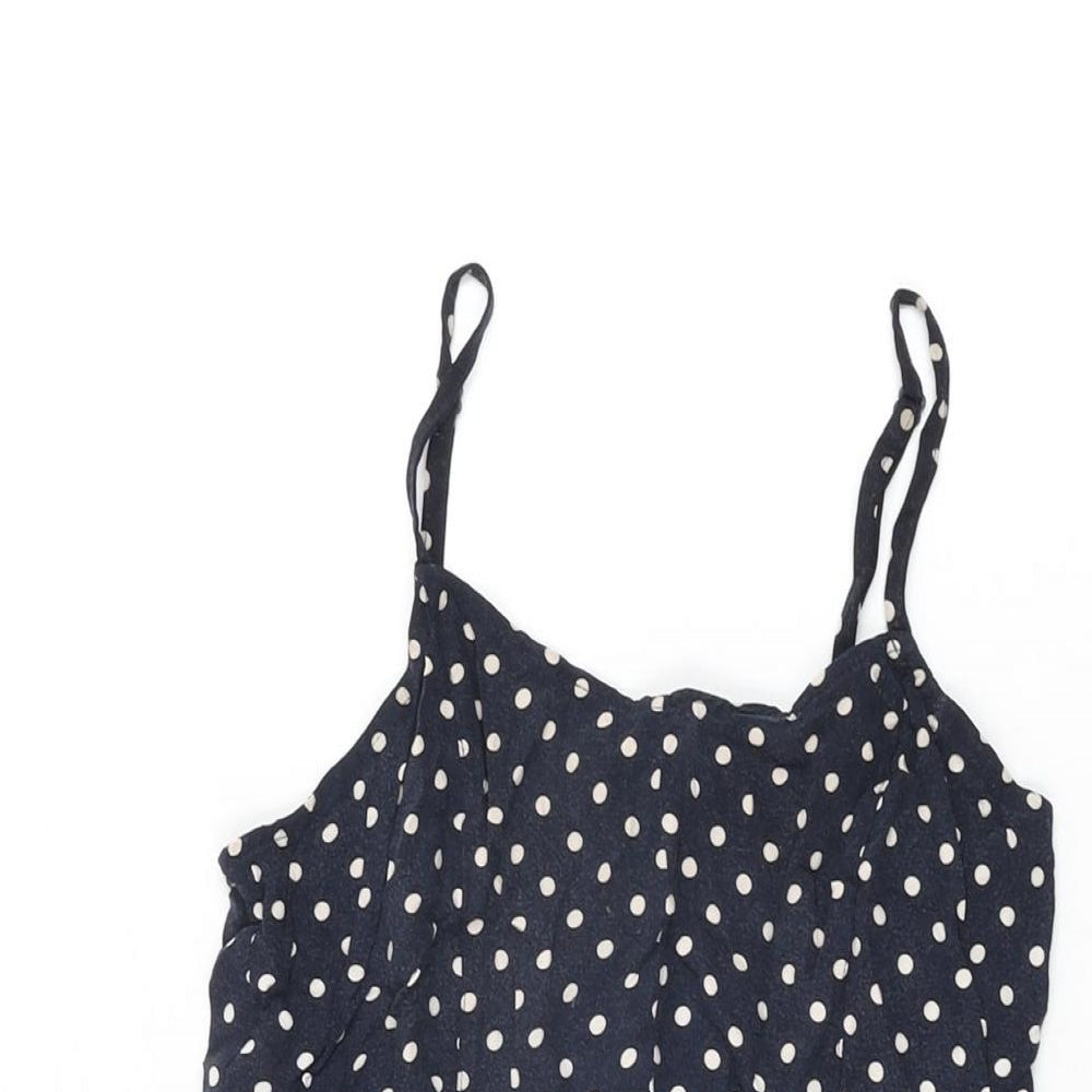 H&M Womens Blue Polka Dot Viscose Basic T-Shirt Size 12 Round Neck