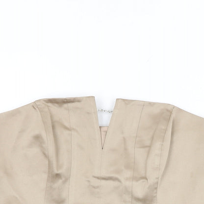 Debut Womens Beige Polyester Basic T-Shirt Size 14 Off the Shoulder