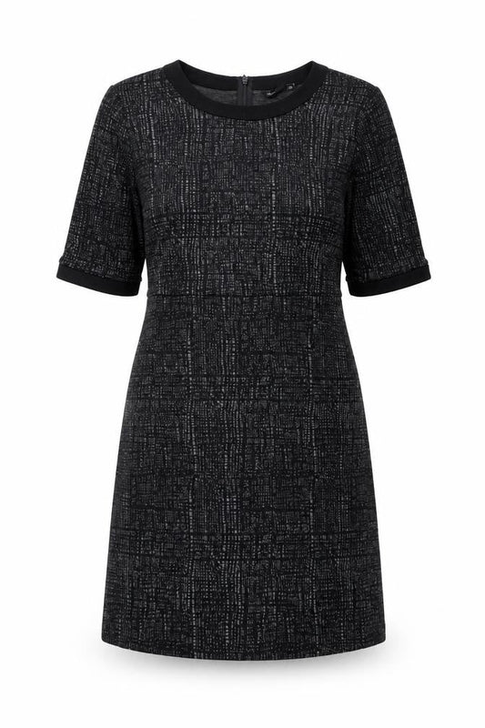 NEXT Womens Black Geometric Viscose Shift Size 14 Round Neck Zip