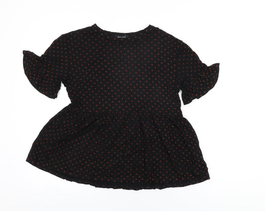 New Look Womens Black Polka Dot Viscose Basic T-Shirt Size 8 Round Neck