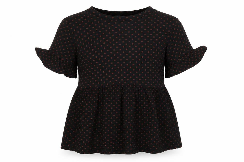 New Look Womens Black Polka Dot Viscose Basic T-Shirt Size 8 Round Neck