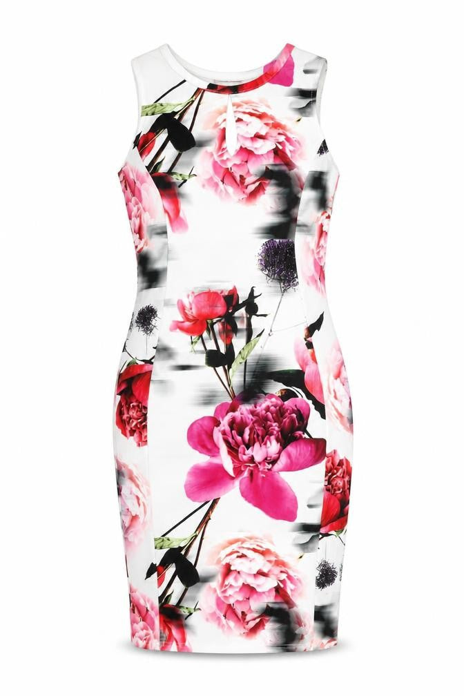 Quiz Womens White Floral Polyester Bodycon Size 10 Round Neck Pullover