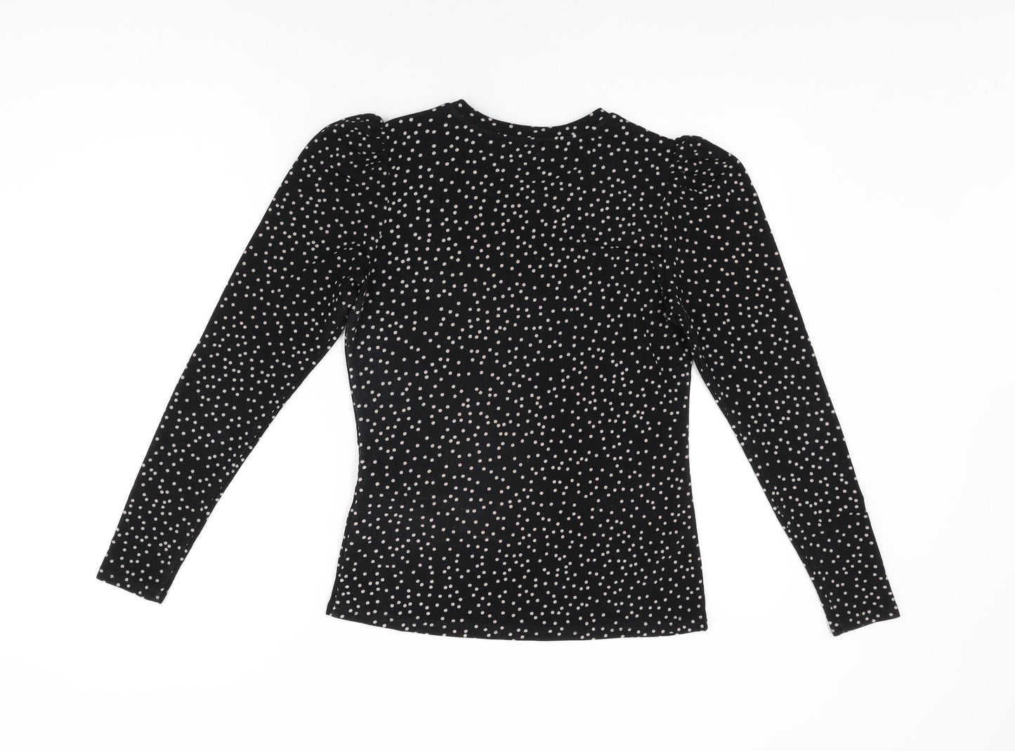 Warehouse Womens Black Polka Dot Polyester Basic T-Shirt Size 10 Round Neck