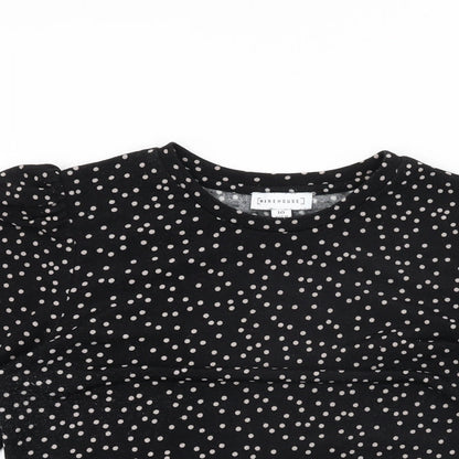 Warehouse Womens Black Polka Dot Polyester Basic T-Shirt Size 10 Round Neck