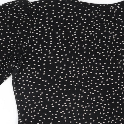 Warehouse Womens Black Polka Dot Polyester Basic T-Shirt Size 10 Round Neck