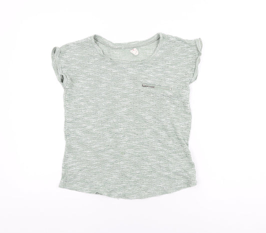 New Look Womens Green Polyester Basic T-Shirt Size 12 Round Neck
