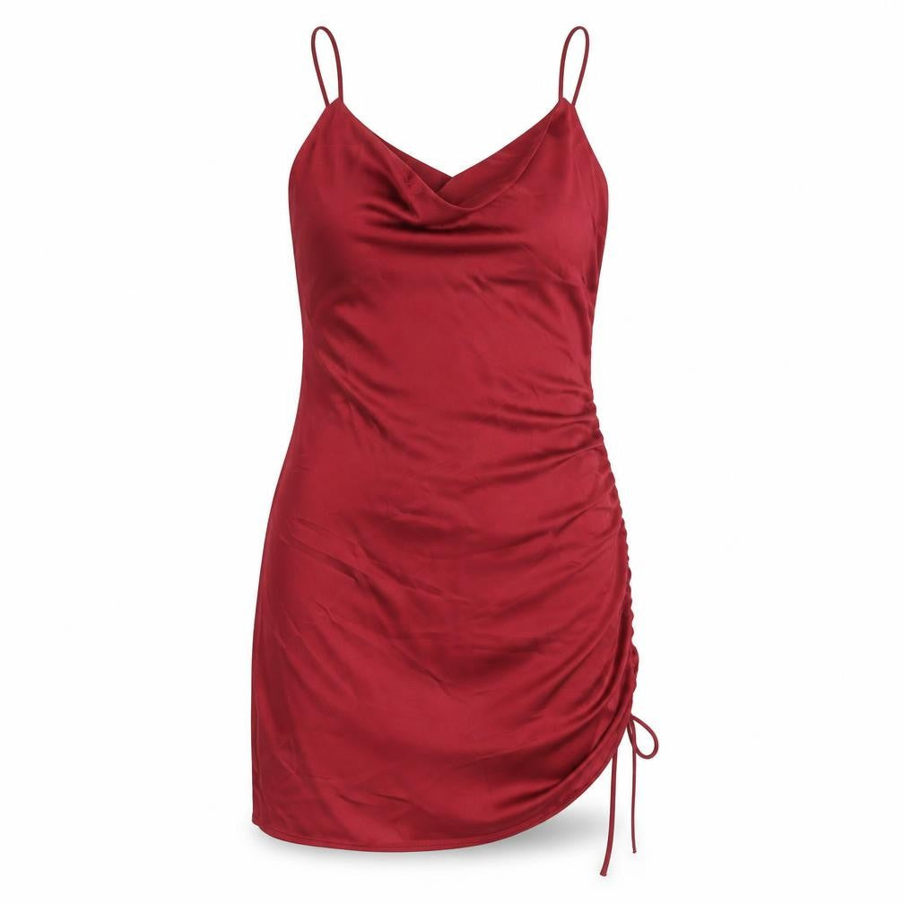 Topshop Womens Red Polyester Bodycon Size 6 Cowl Neck Drawstring