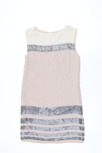 Next Womens Beige Polyester Shift Size 10 Round Neck Zip