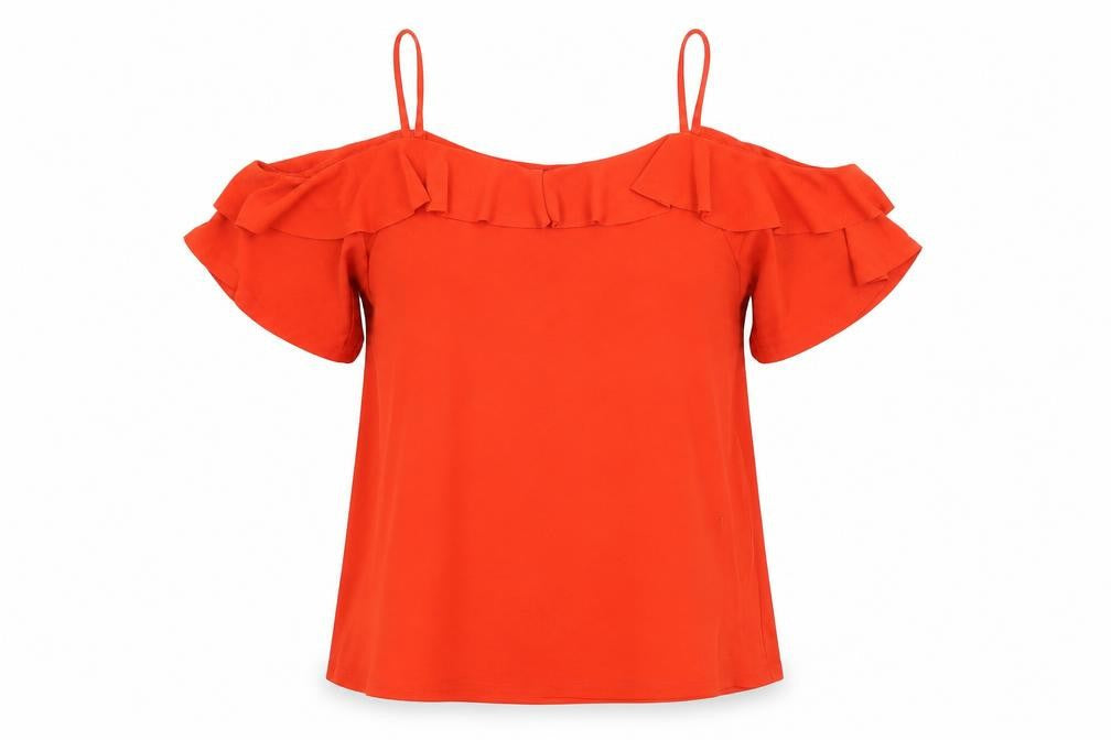 New Look Womens Red Polyester Basic T-Shirt Size 8 Off the Shoulder