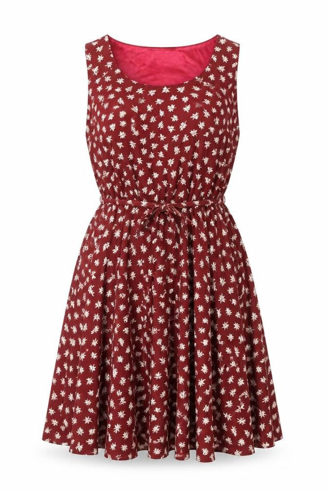 Tenki Womens Brown Geometric Polyester Skater Dress Size 8 Square Neck Pullover