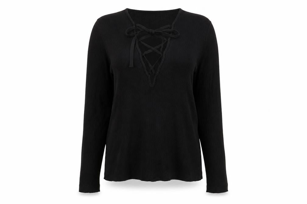 Zara Womens Black Polyester Basic T-Shirt Size L V-Neck