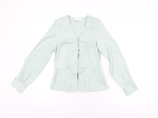 Topshop Womens Blue Polyester Basic Button-Up Size 8 V-Neck
