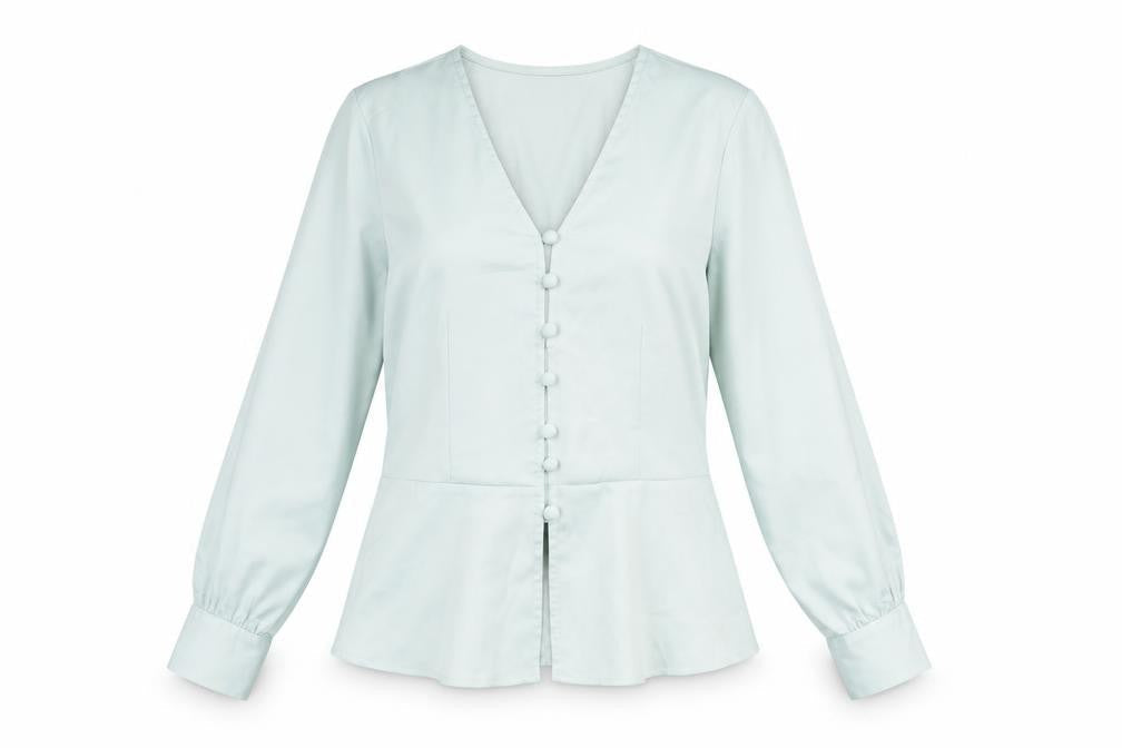 Topshop Womens Blue Polyester Basic Button-Up Size 8 V-Neck