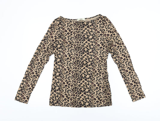 Oasis Womens Beige Animal Print Viscose Basic T-Shirt Size M Round Neck