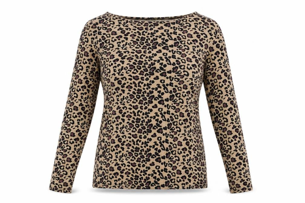 Oasis Womens Beige Animal Print Viscose Basic T-Shirt Size M Round Neck