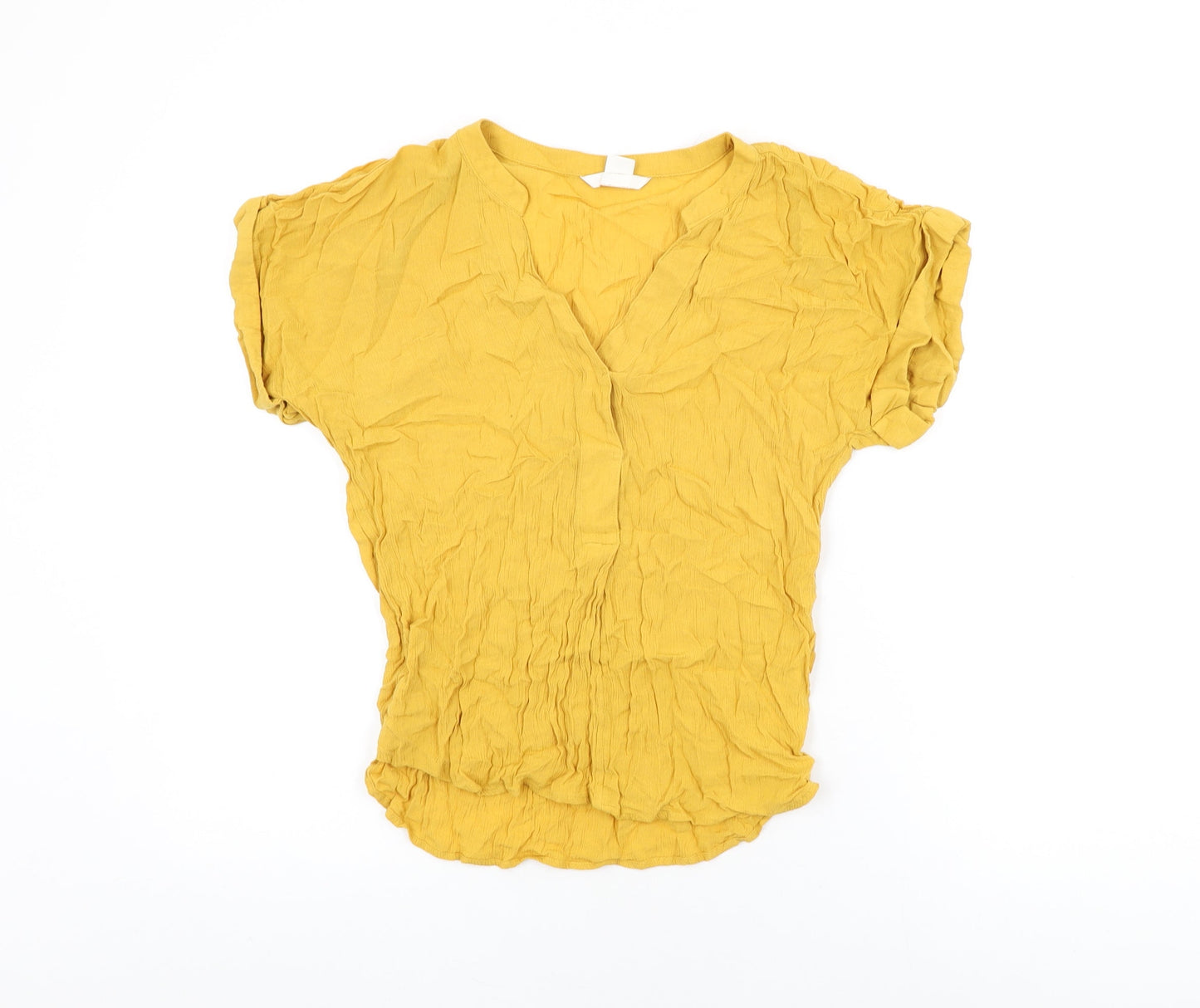 H&M Womens Yellow Viscose Basic T-Shirt Size 4 V-Neck