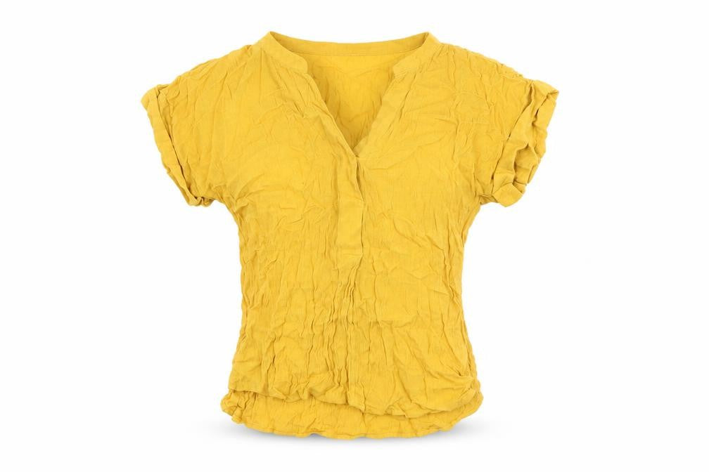 H&M Womens Yellow Viscose Basic T-Shirt Size 4 V-Neck