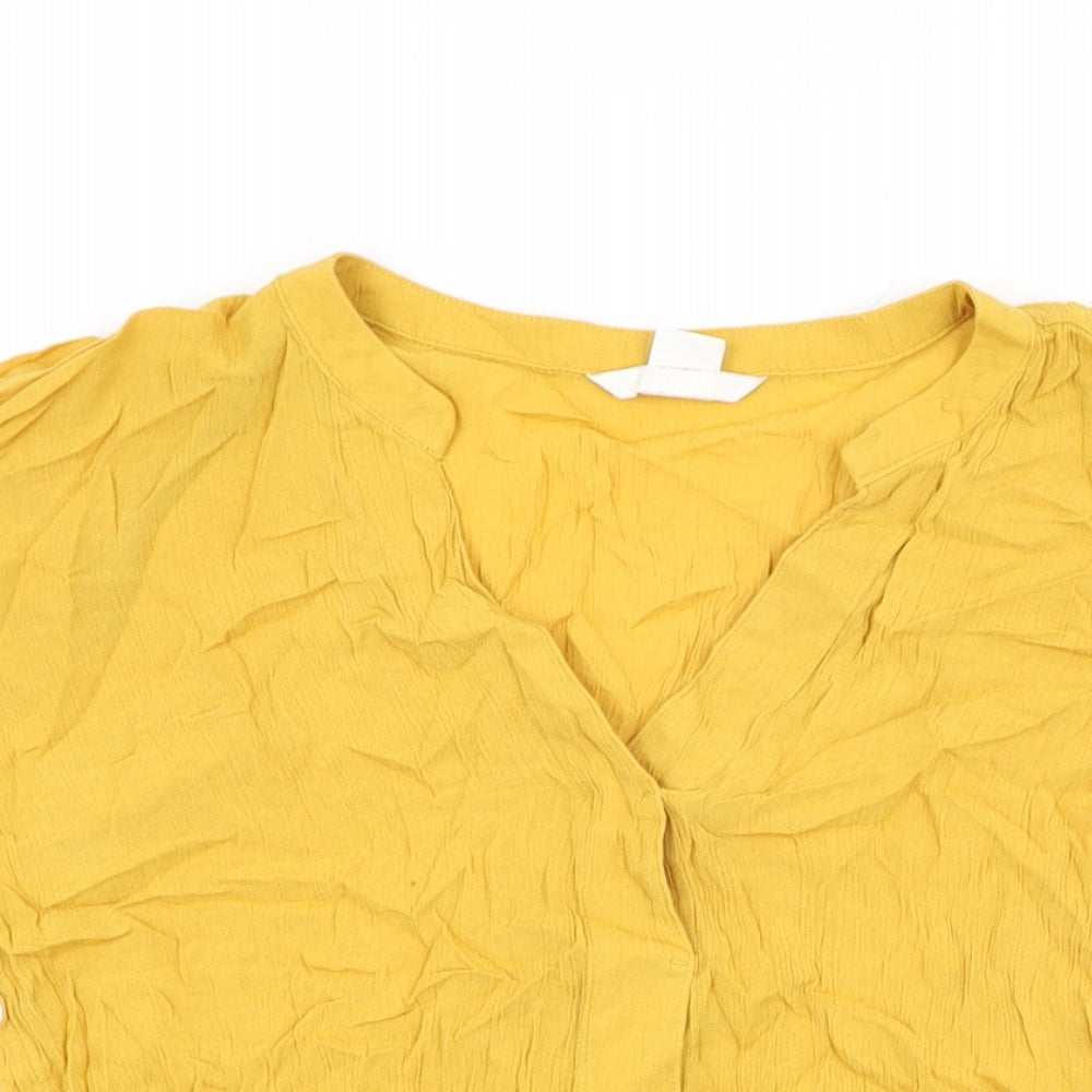 H&M Womens Yellow Viscose Basic T-Shirt Size 4 V-Neck