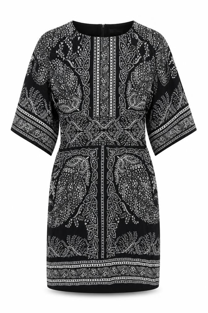 Punt Roma Womens Black Floral Polyester Shift Size 12 Round Neck Zip