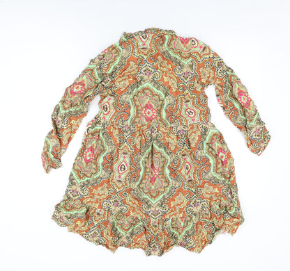 Back view of Only women’s multicoloured geometric viscose shift, size UK 6, v-neck pullover
