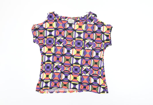 NEXT Womens Multicoloured Geometric Viscose Basic T-Shirt Size 14 Round Neck