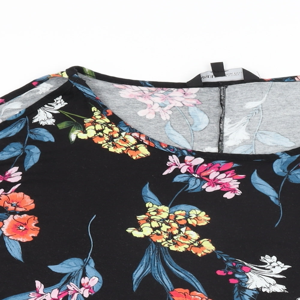 Capsule Womens Black Floral Viscose Basic T-Shirt Size 18 Round Neck