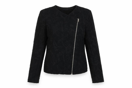 Warehouse Womens Black Geometric Jacket Size 10 Zip