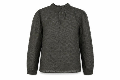 Saint Tropez Womens Grey Polka Dot Polyester Basic Blouse Size L Round Neck