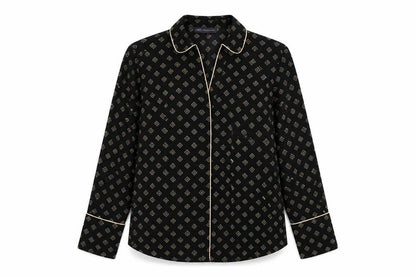 Marks & Spencer Womens Black Geometric Polyester Basic Button-Up Size 10 Collared