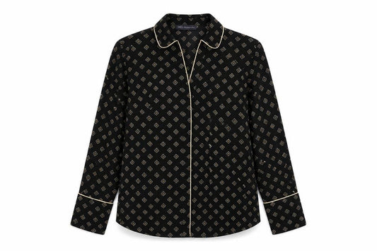 Marks and Spencer Womens Black Geometric Polyester Basic Button-Up Size 10 Collared