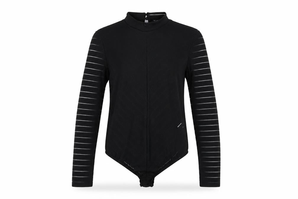PRETTYLITTLETHING Womens Black Geometric Polyester Bodysuit One-Piece Size 10 Snap