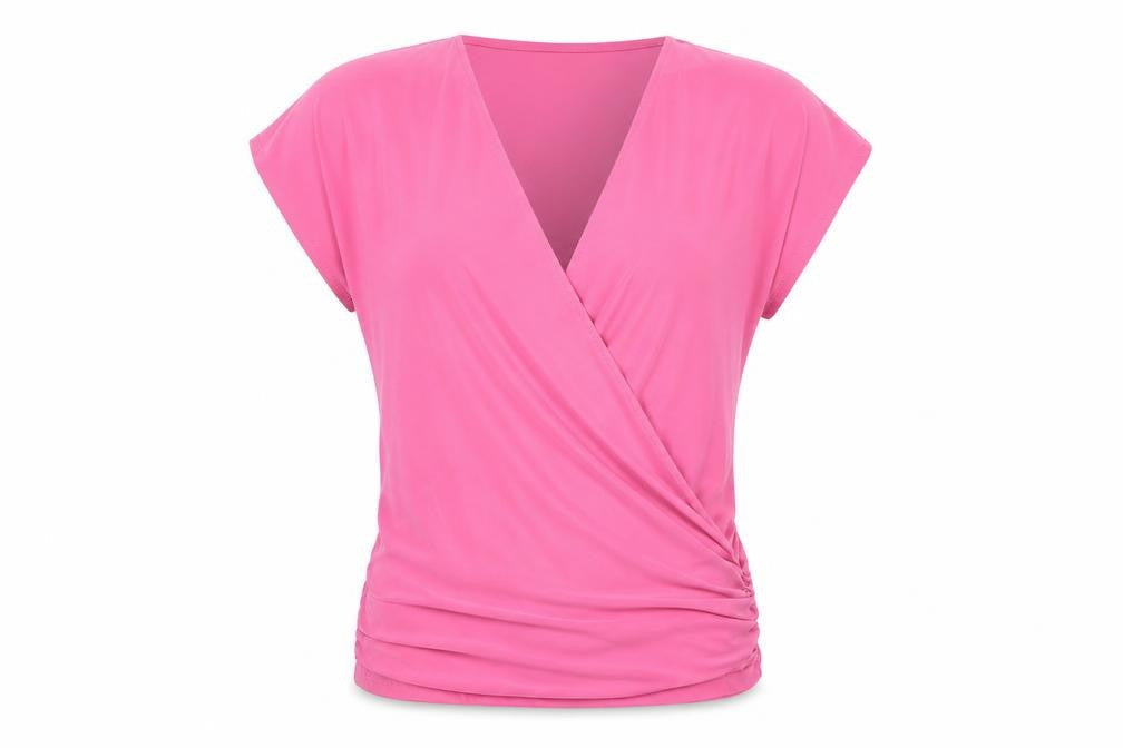 Zara Womens Pink Polyester Wrap T-Shirt Size S V-Neck