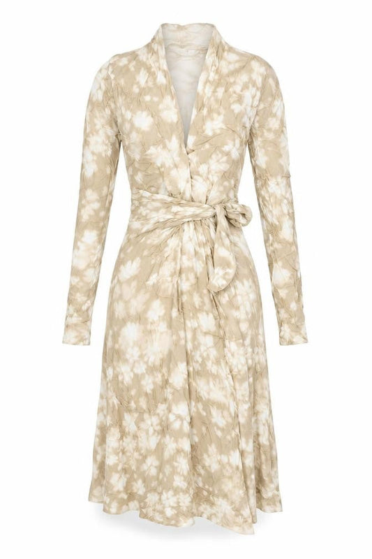 Zara Womens Beige Geometric Polyester Wrap Dress Size XS V-Neck Tie