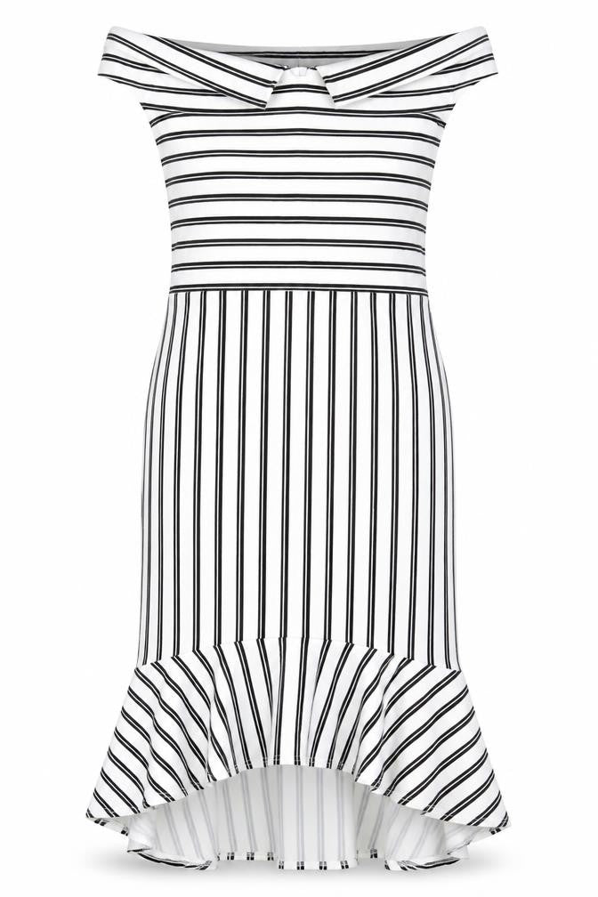 Simply Be Womens White Striped Polyester A-Line Size 18 Off the Shoulder Pullover