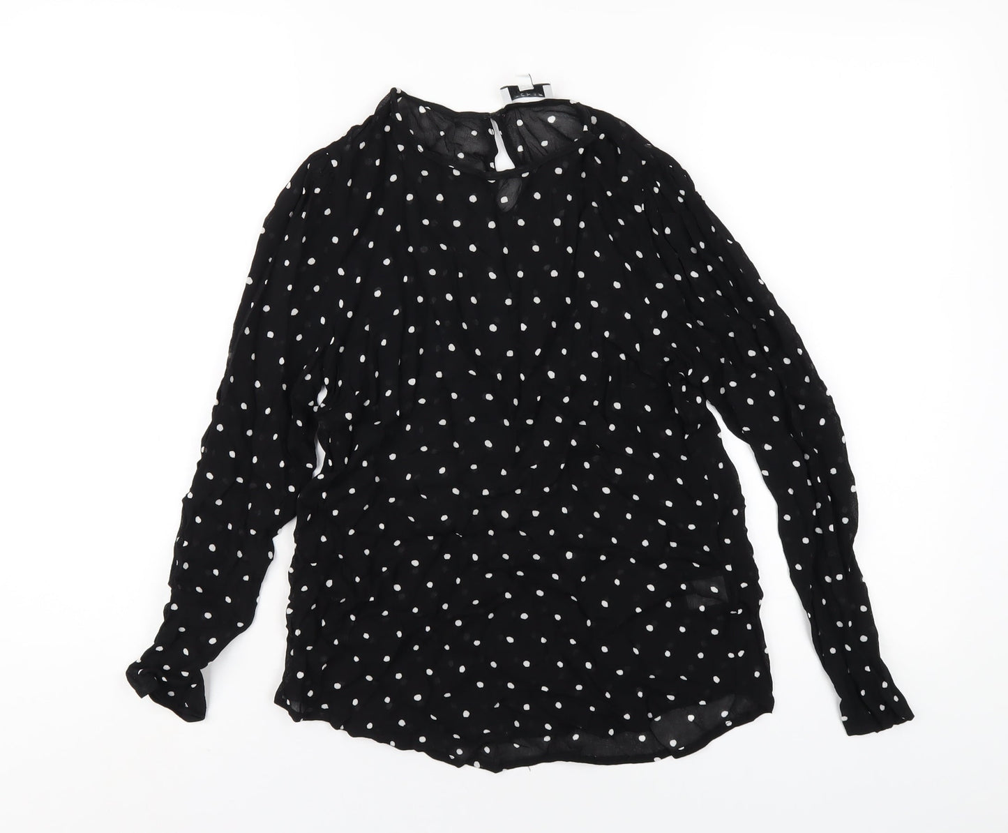 Witchery Womens Black Polka Dot Viscose Basic T-Shirt Size 10 Round Neck