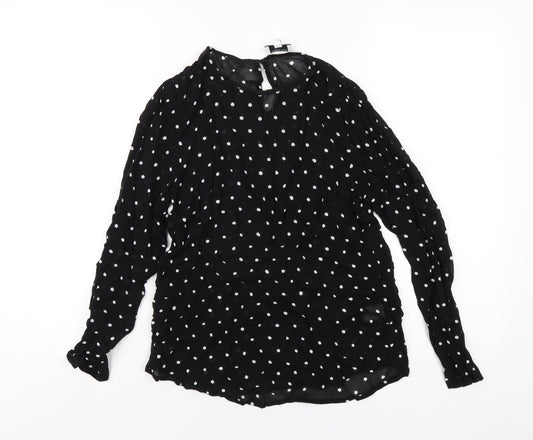 Witchery Womens Black Polka Dot Viscose Basic T-Shirt Size 10 Round Neck