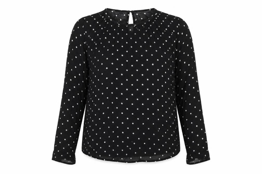 Witchery Womens Black Polka Dot Viscose Basic T-Shirt Size 10 Round Neck