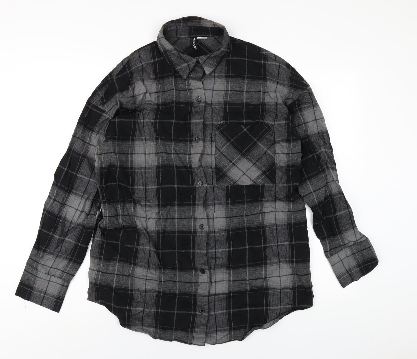 H&M Womens Black Plaid Cotton Basic Button-Up Size XS Collared