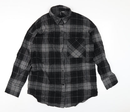 H&M Womens Black Plaid Cotton Basic Button-Up Size XS Collared