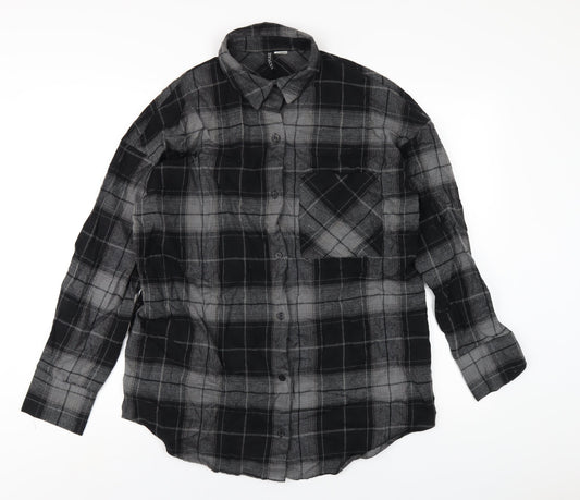 H&M Womens Black Plaid Cotton Basic Button-Up Size XS Collared