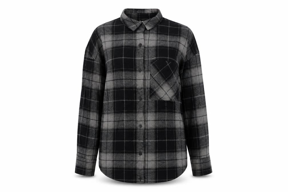 H&M Womens Black Plaid Cotton Basic Button-Up Size XS Collared