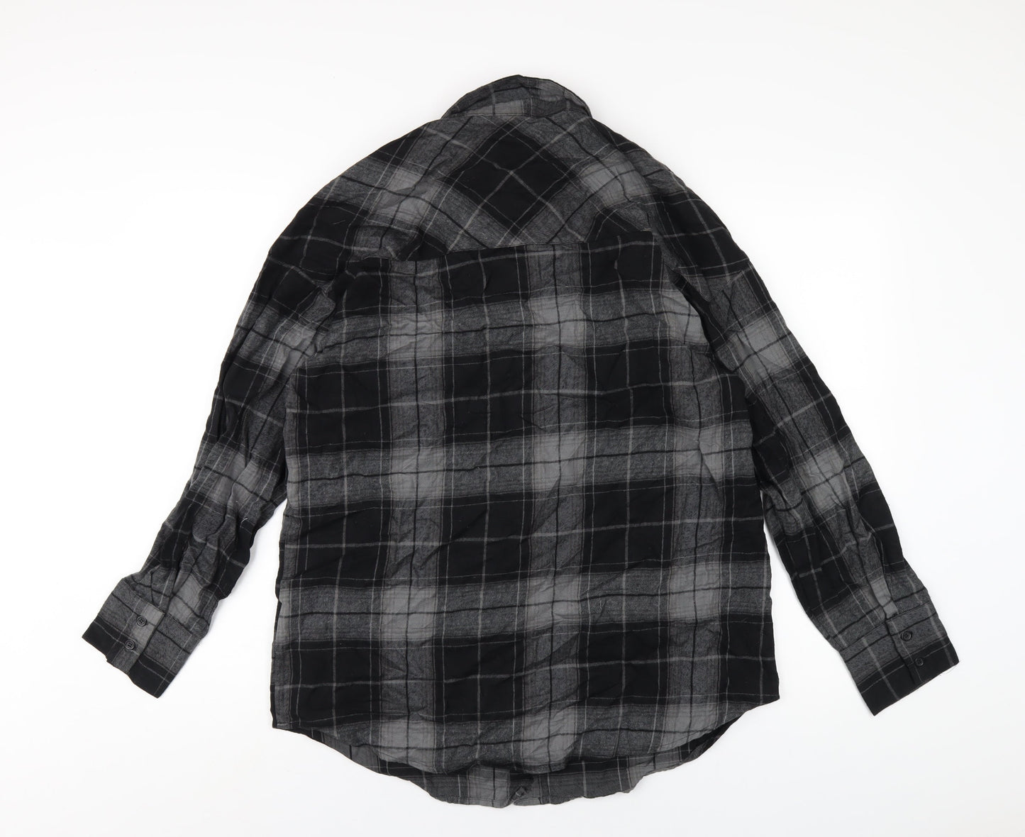 H&M Womens Black Plaid Cotton Basic Button-Up Size XS Collared