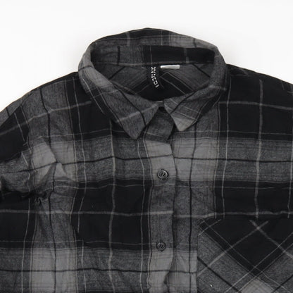 H&M Womens Black Plaid Cotton Basic Button-Up Size XS Collared
