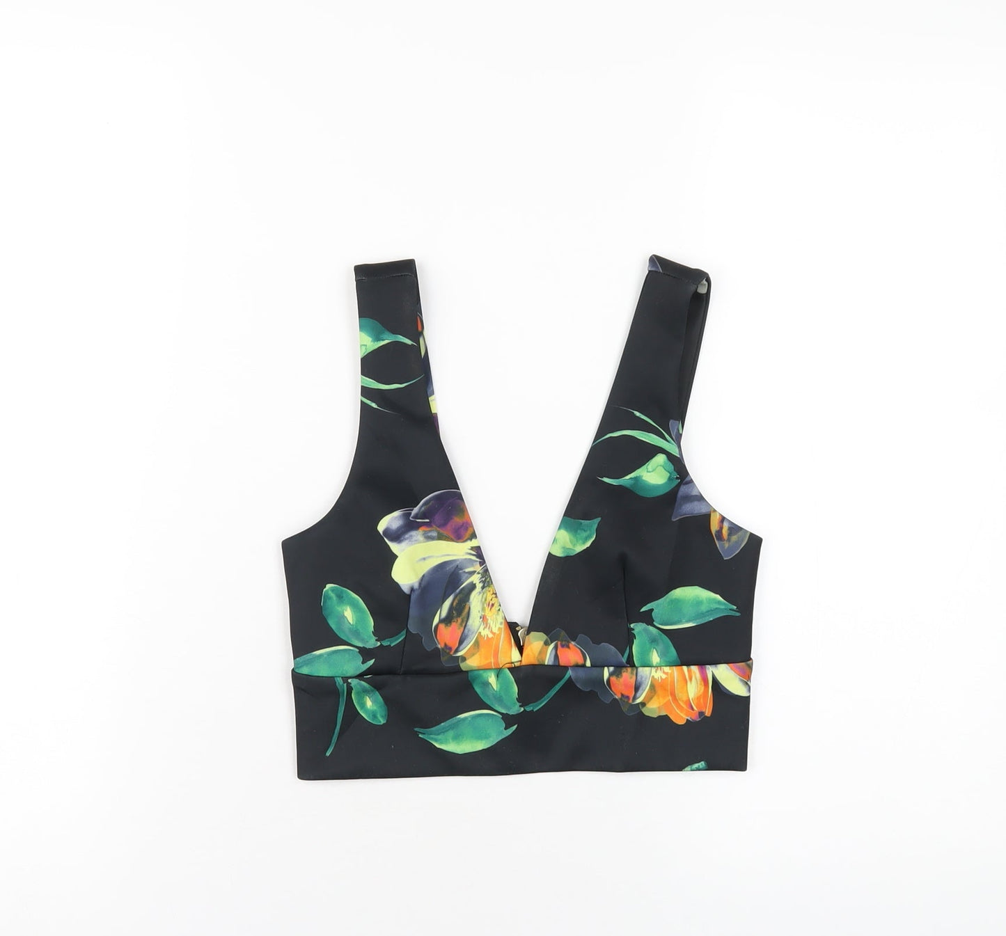Missguided Womens Multicoloured Floral Polyester Cropped T-Shirt Size 8 V-Neck