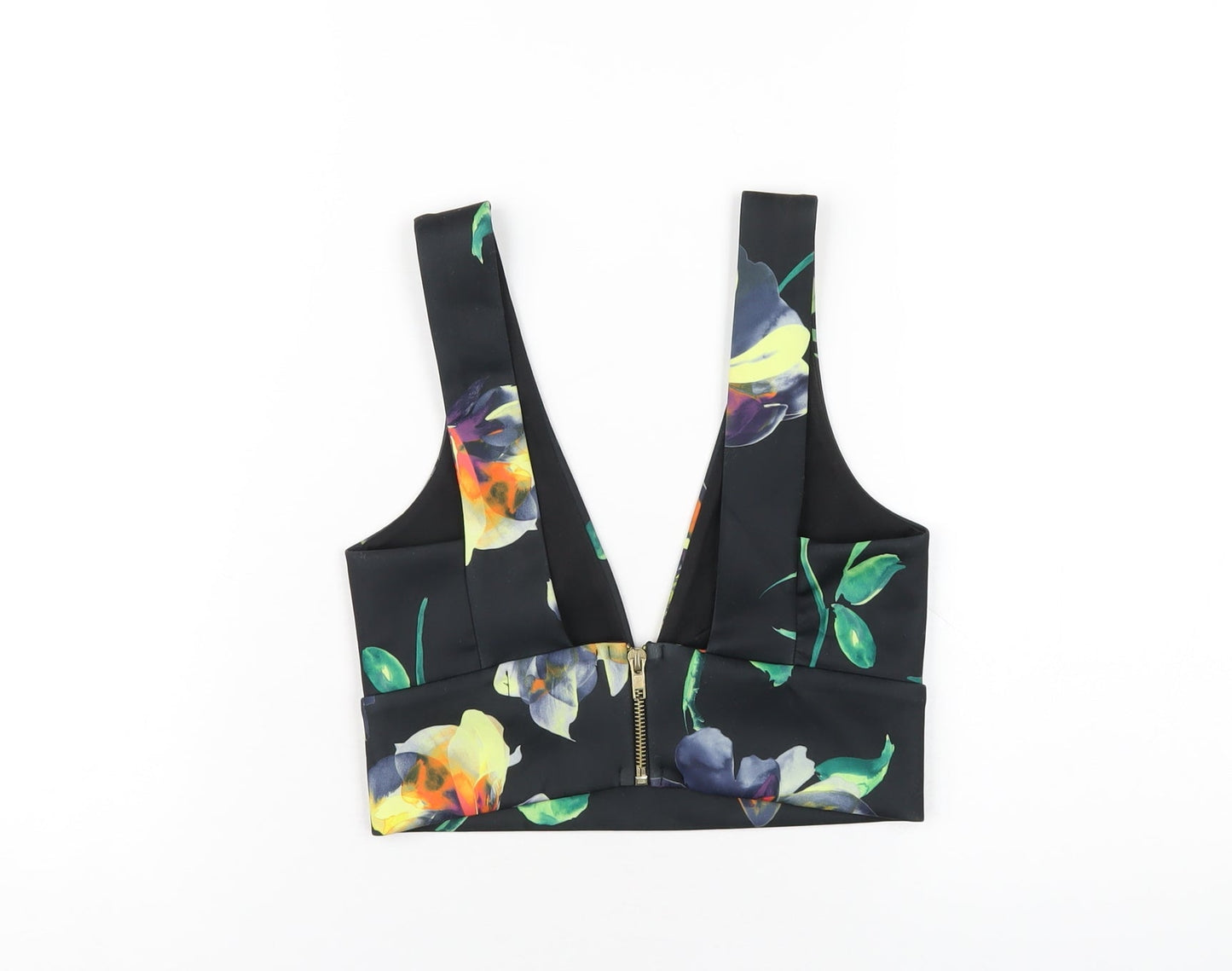 Missguided Womens Multicoloured Floral Polyester Cropped T-Shirt Size 8 V-Neck
